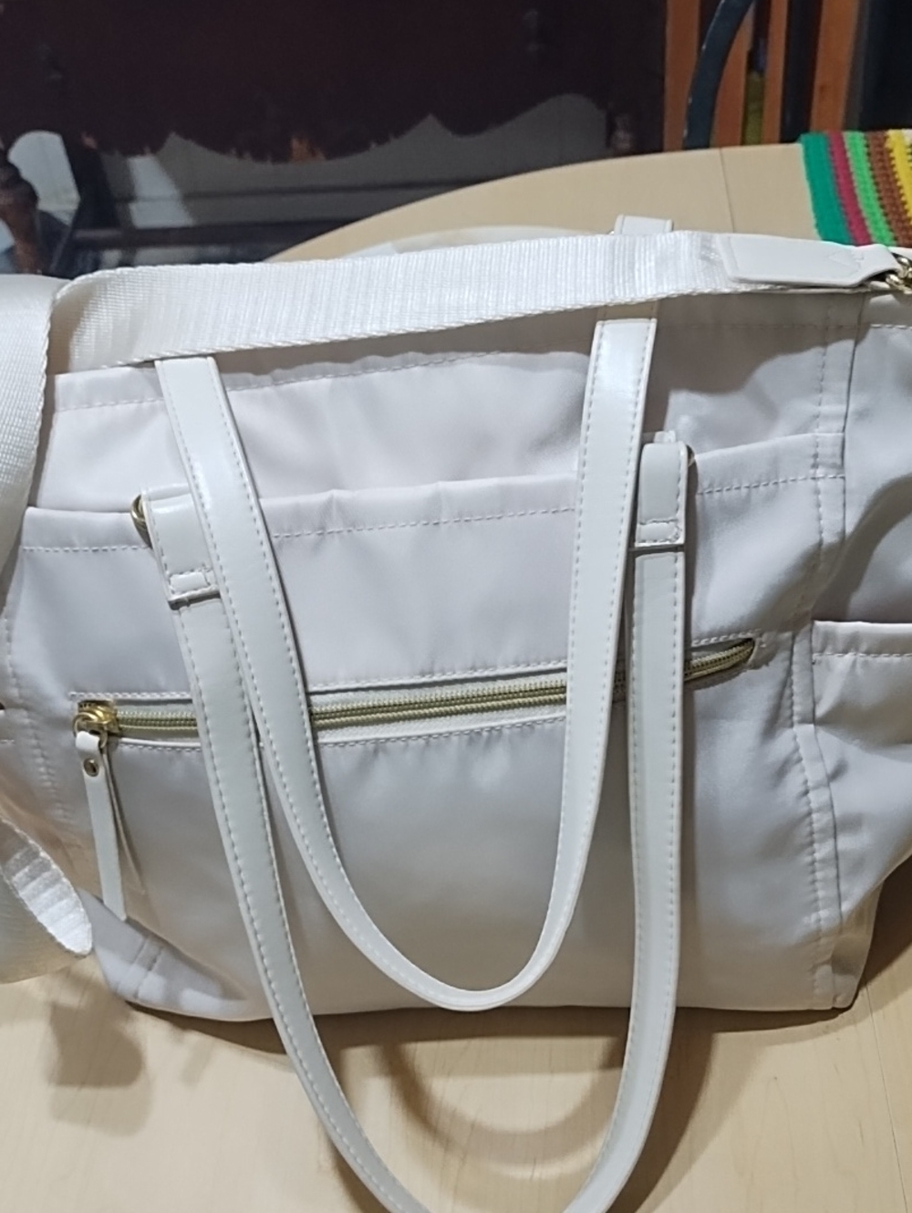 White Women's Tote Bag with Front Zip Pocket - Classic Everyday Carry Ivory VGC.